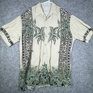 Pierre Cardin Hawaiian Shirt Mens Size Large Rayon Palm Trees Button Up